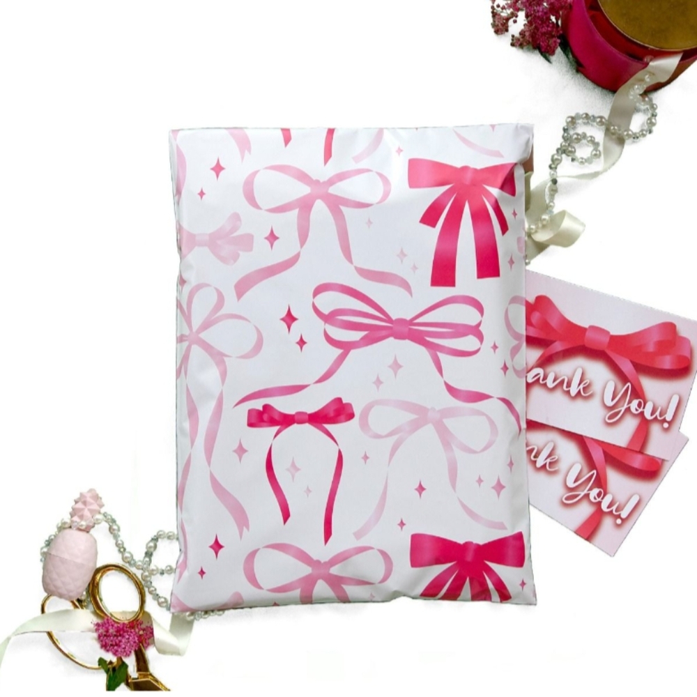 20 10X13 Poly Mailers Pink Bows Waterproof